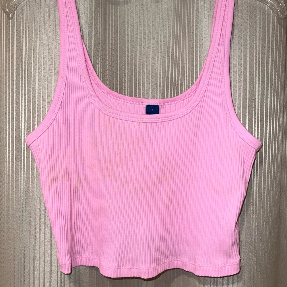 Pink Fitted Ultra-Cropped Rib-Knit Tank Top